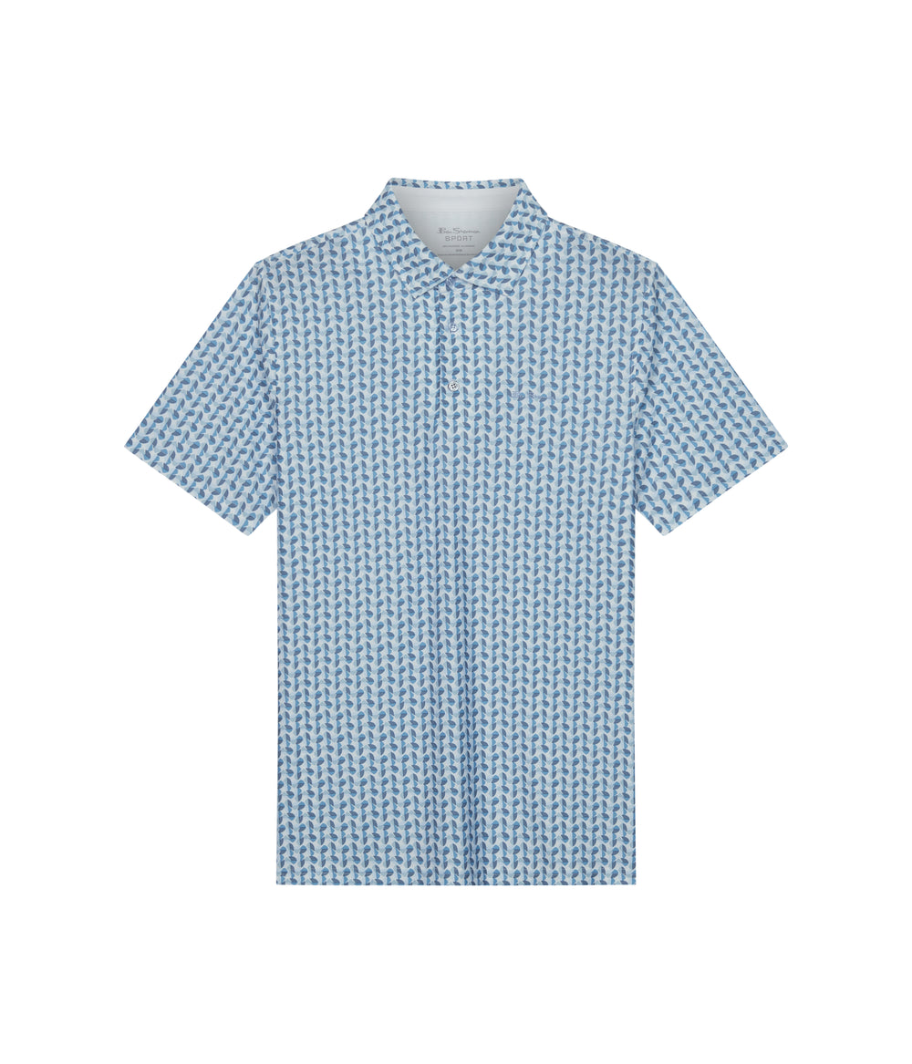 Blue Ben Sherman Bauhaus Geo Tech Jersey Sports Fit Polo Shirts | 215473-NUJ