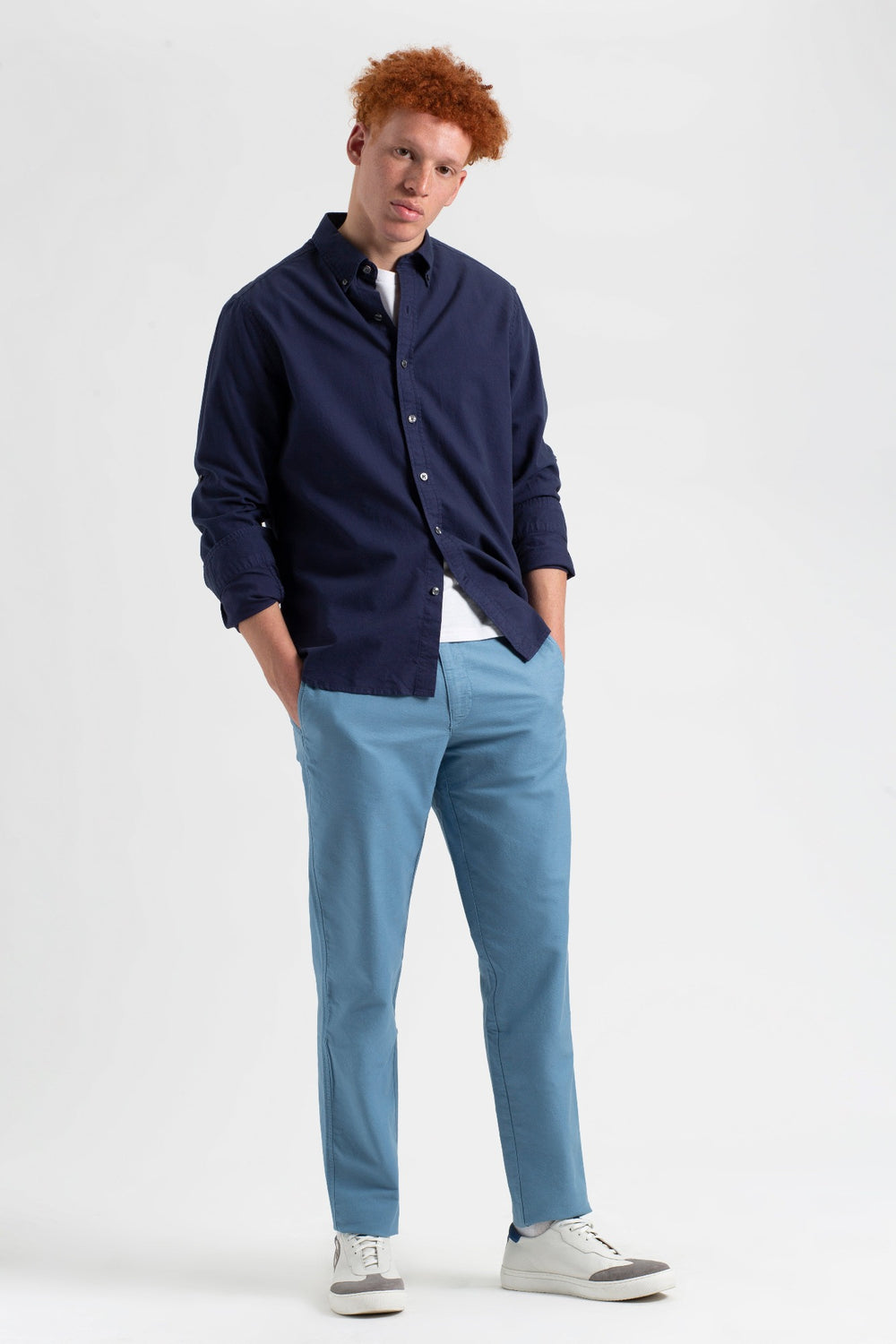 Blue Ben Sherman Beatnik Oxford Slim Taper Garment Dye Chino Pants | 194706-QJR