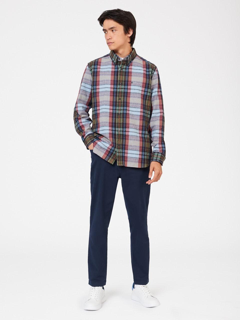 Blue Ben Sherman Brushed Multicolour Check Oxford Shirts | 502694-DLT