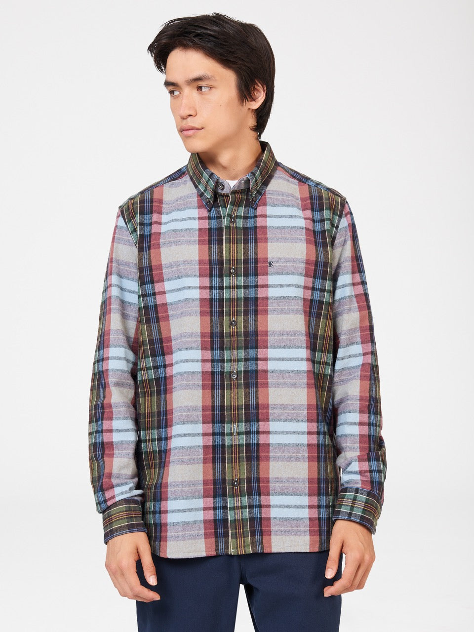 Blue Ben Sherman Brushed Multicolour Check Oxford Shirts | 502694-DLT