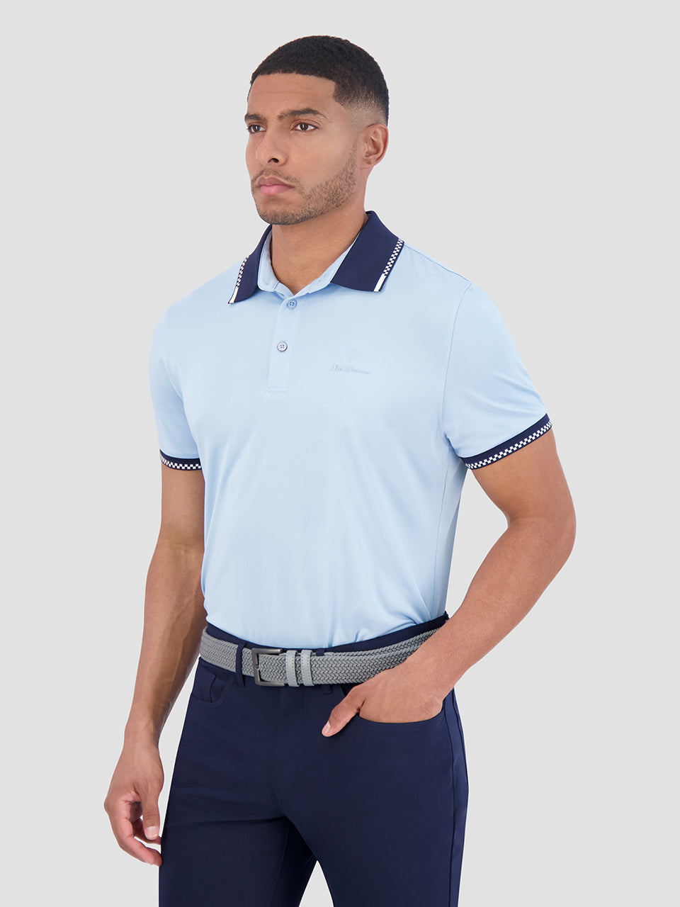 Blue Ben Sherman Checker Rib Air Pique Sports Fit Polo Shirts | 674852-WQF