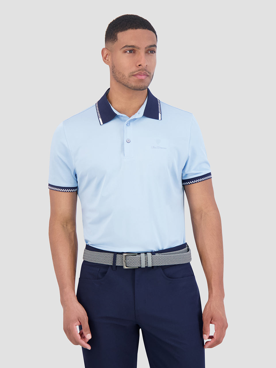 Blue Ben Sherman Checker Rib Air Pique Sports Fit Polo Shirts | 674852-WQF