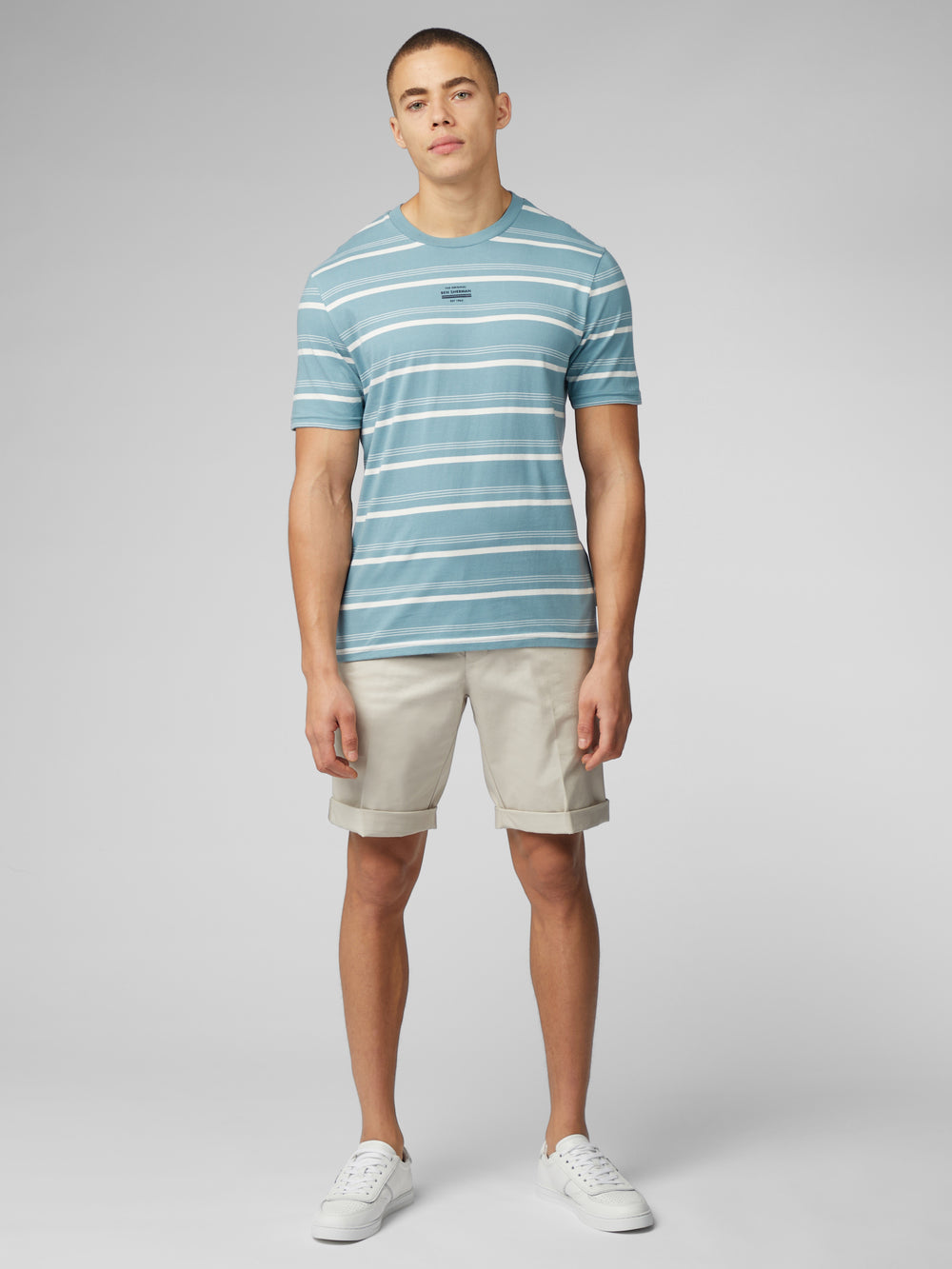 Blue Ben Sherman Fine Stripe T-Shirt | 753841-PWO