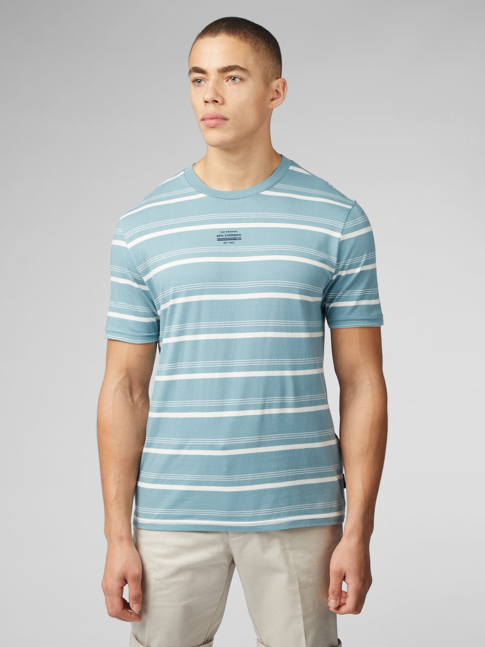 Blue Ben Sherman Fine Stripe T-Shirt | 753841-PWO