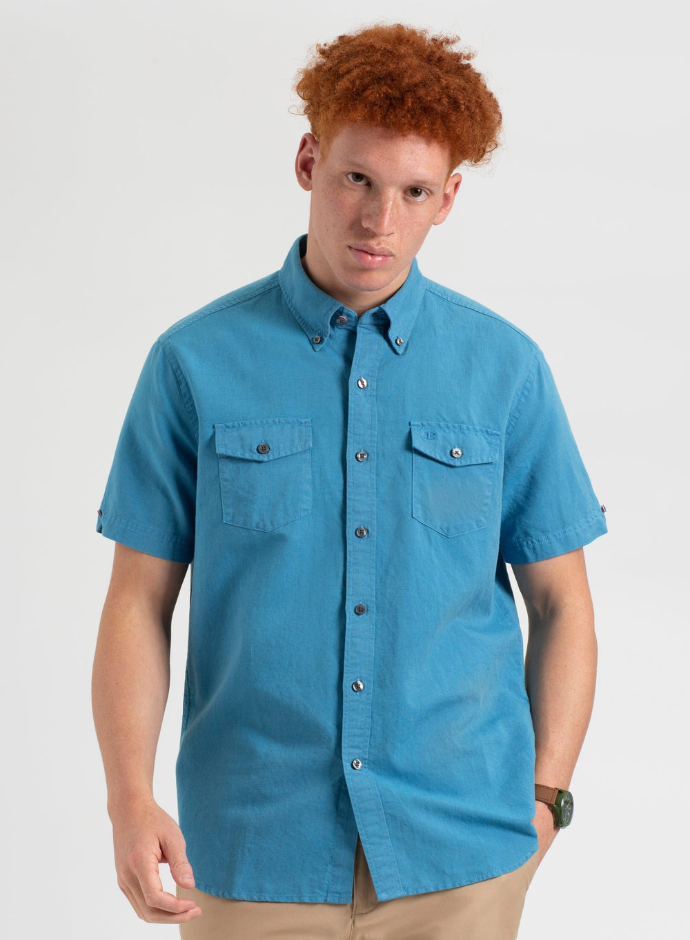 Blue Ben Sherman Garment Dye Linen Shirts | 926570-NIR