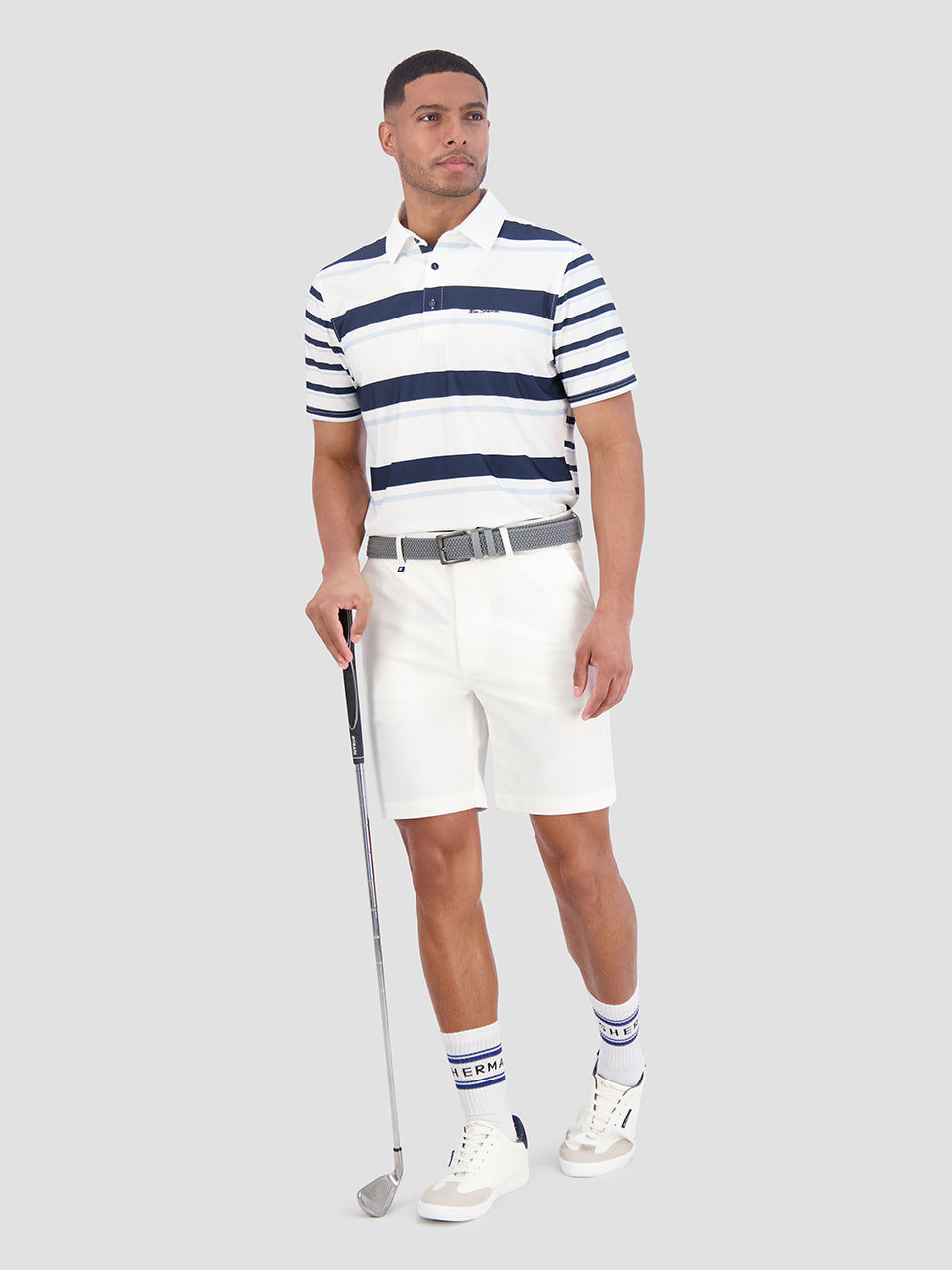 Blue Ben Sherman Mixed Mod Stripes Tech Jersey Sports Fit Polo Shirts | 172806-XPJ