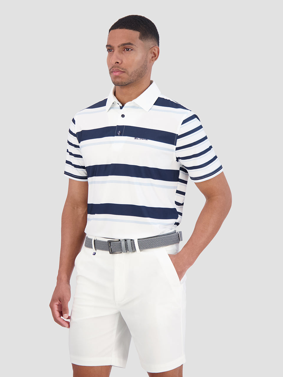 Blue Ben Sherman Mixed Mod Stripes Tech Jersey Sports Fit Polo Shirts | 172806-XPJ