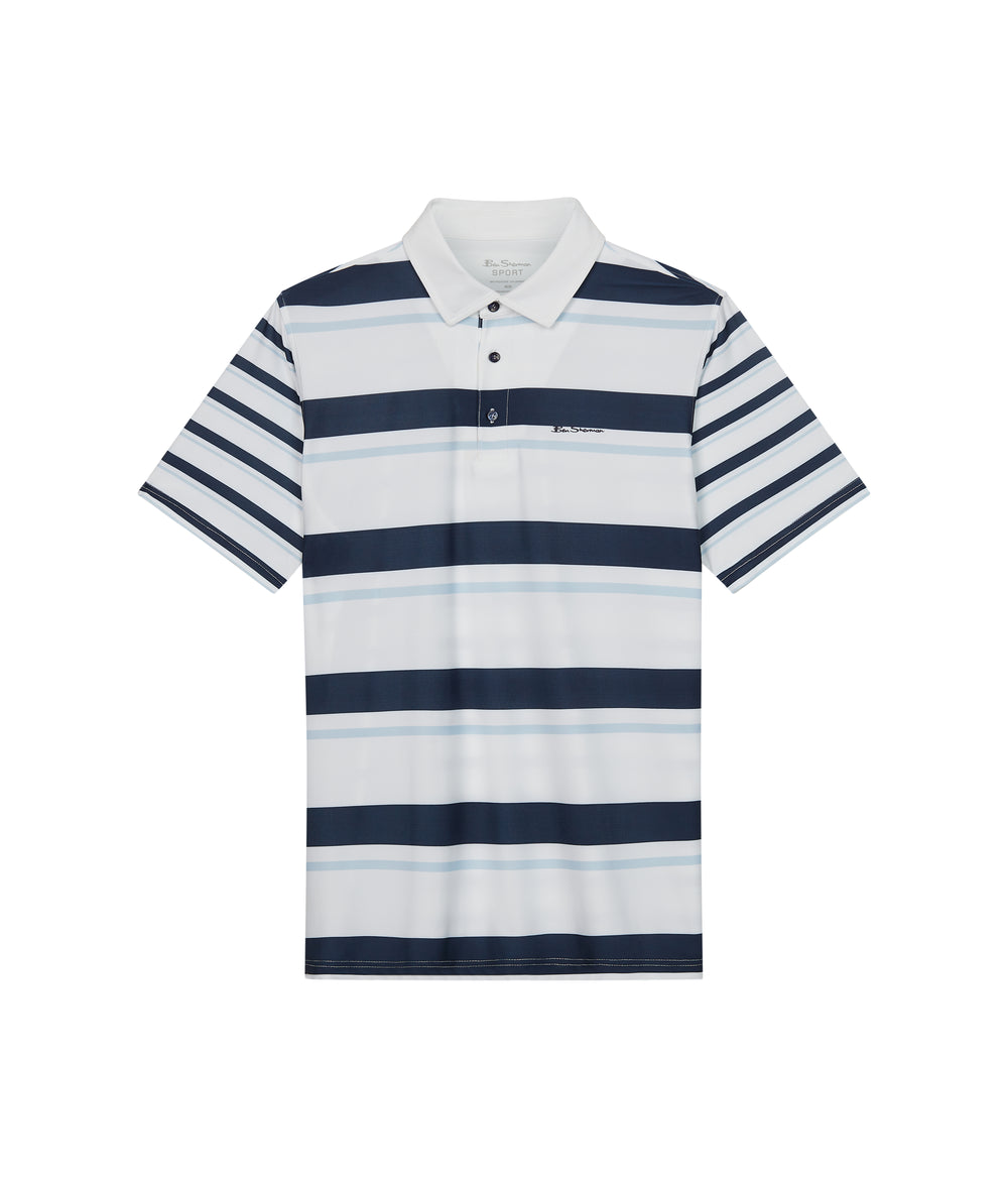 Blue Ben Sherman Mixed Mod Stripes Tech Jersey Sports Fit Polo Shirts | 172806-XPJ