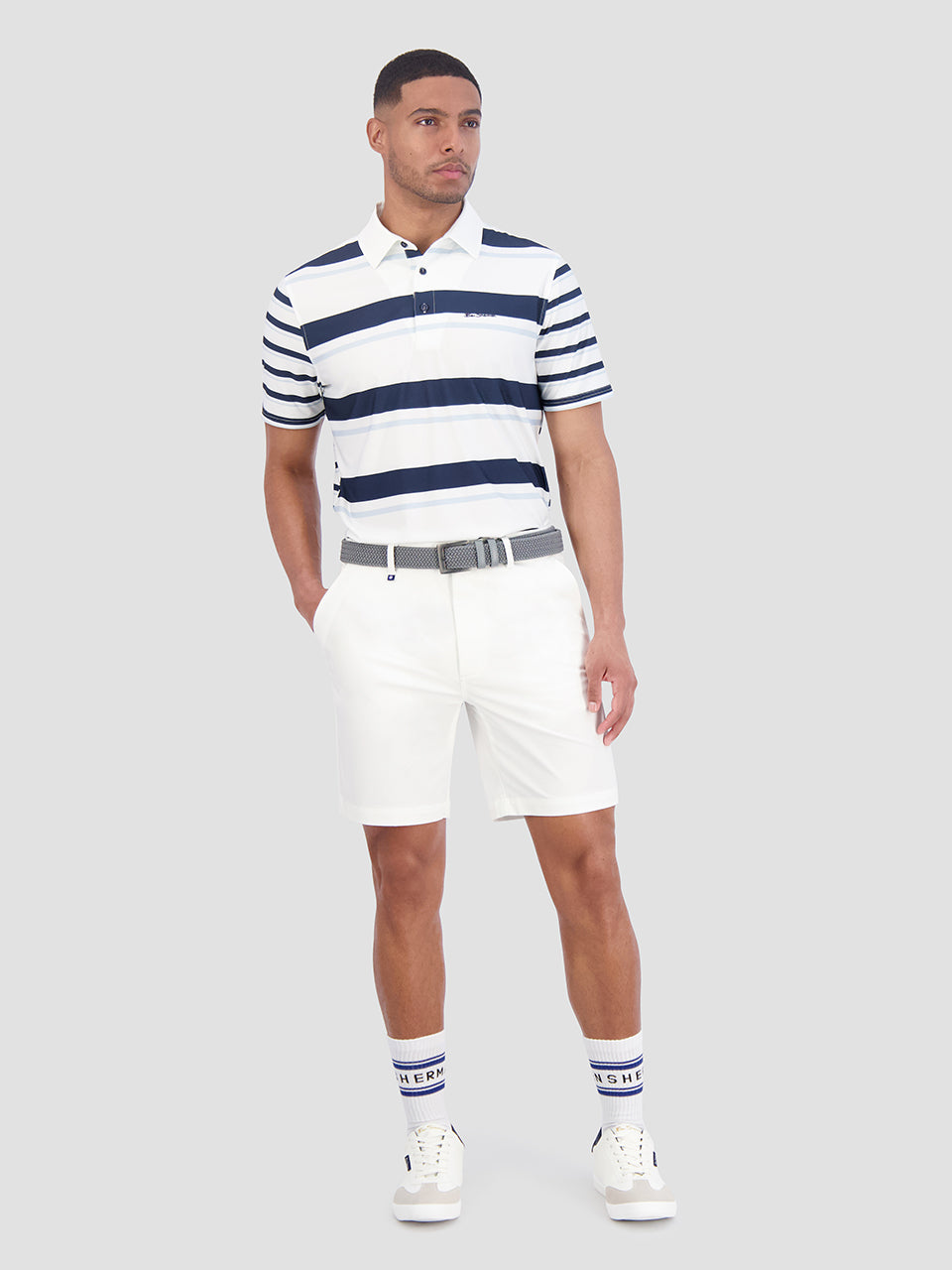 Blue Ben Sherman Mixed Mod Stripes Tech Jersey Sports Fit Polo Shirts | 172806-XPJ