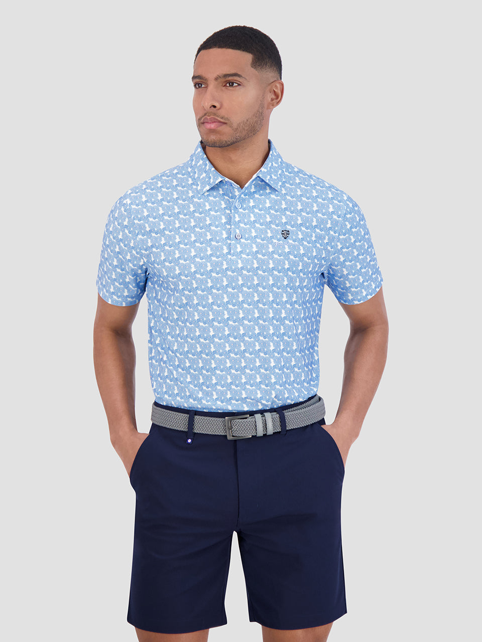 Blue Ben Sherman Psychedelic Helmet Tech Jersey Sports Fit Polo Shirts | 495178-HDY