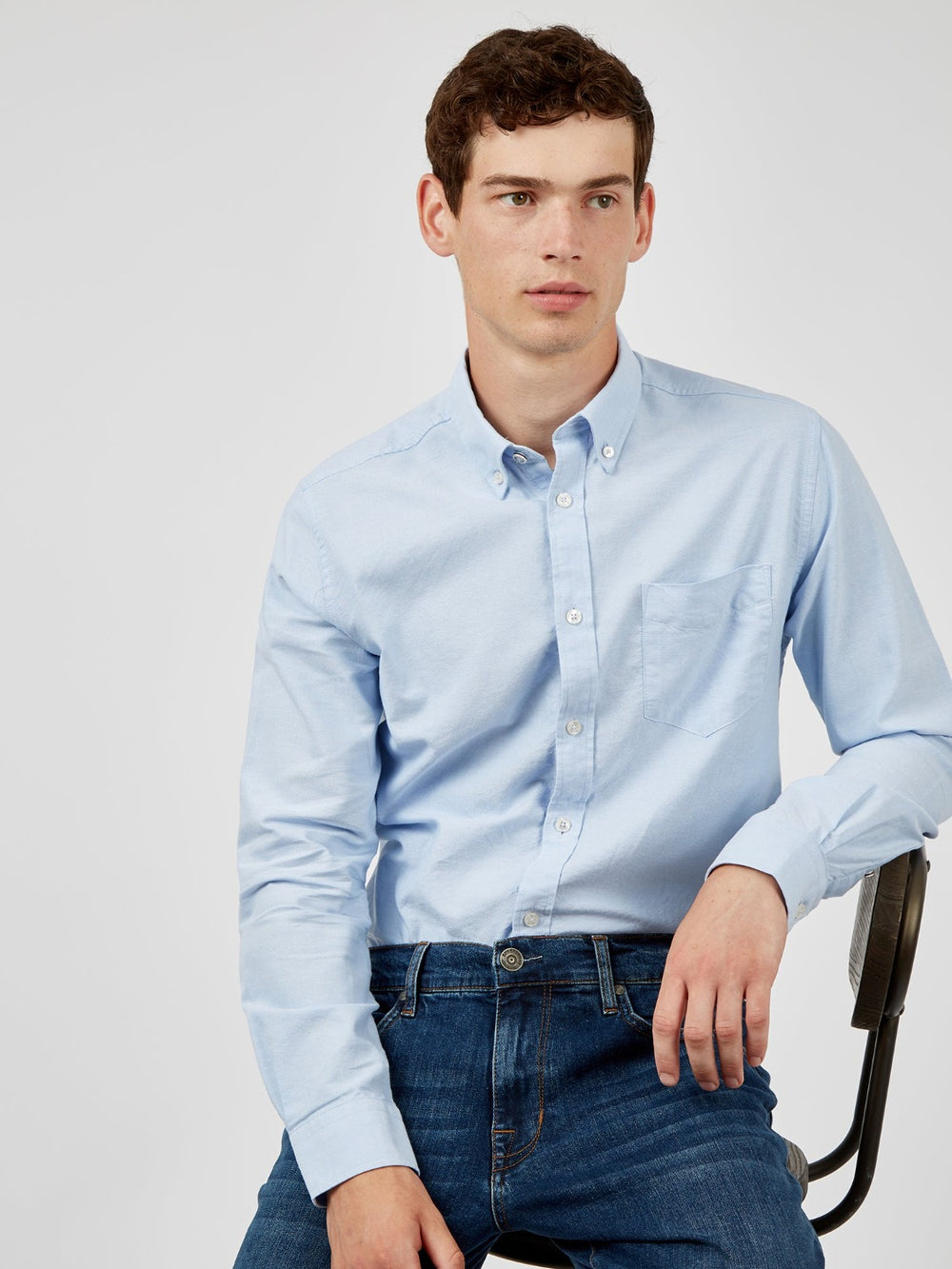 Blue Ben Sherman Signature Organic Long-Sleeve Oxford Shirts | 635089-PQL