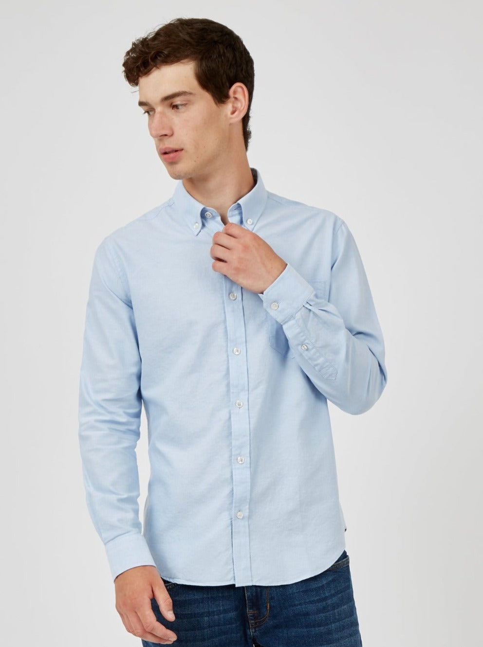 Blue Ben Sherman Signature Organic Long-Sleeve Oxford Shirts | 635089-PQL