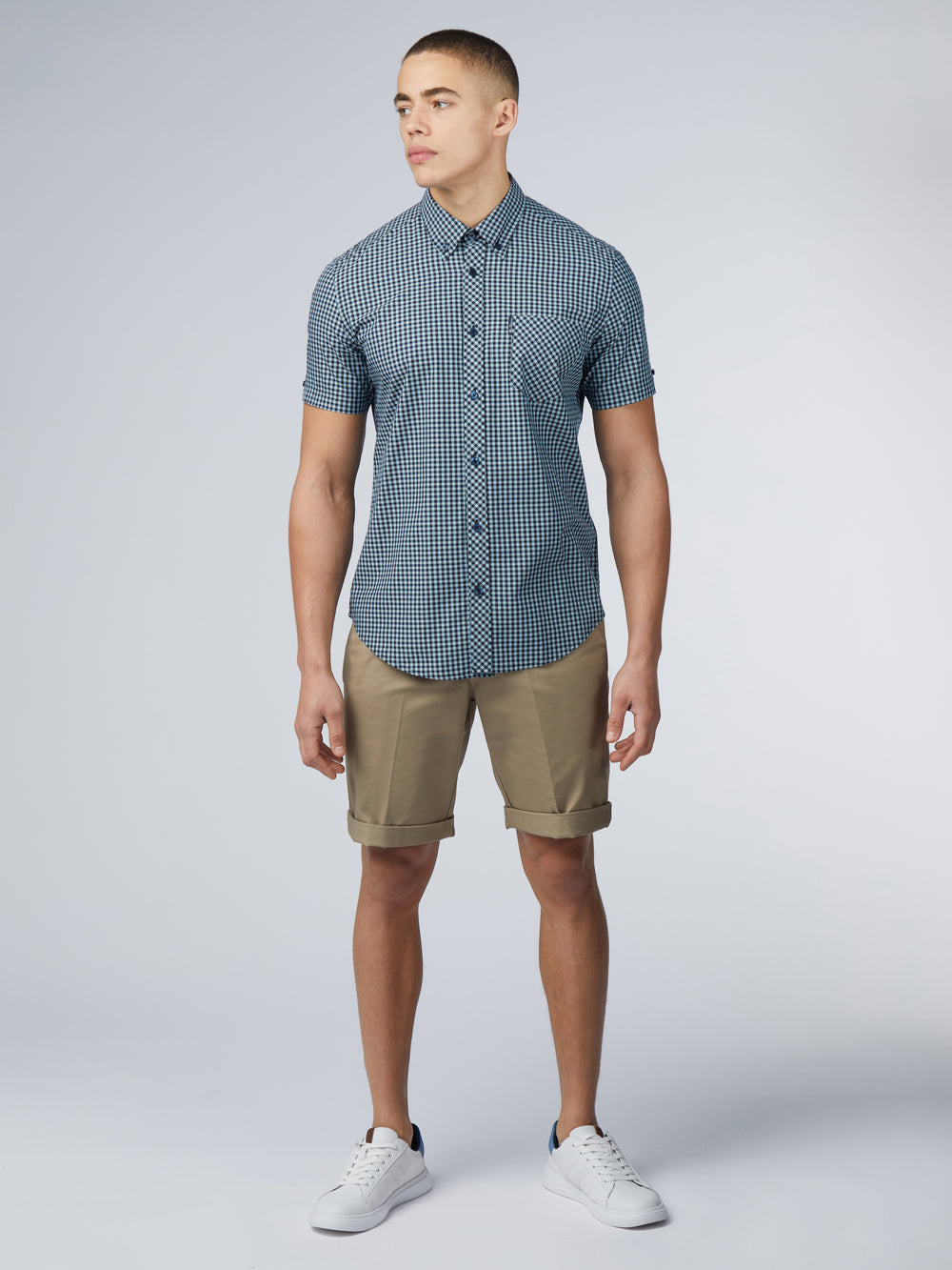 Blue Ben Sherman Signature Short Sleeve Gingham Shirts | 907526-YQR