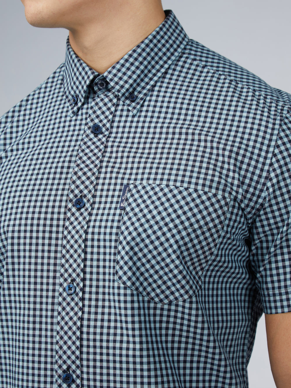 Blue Ben Sherman Signature Short Sleeve Gingham Shirts | 907526-YQR