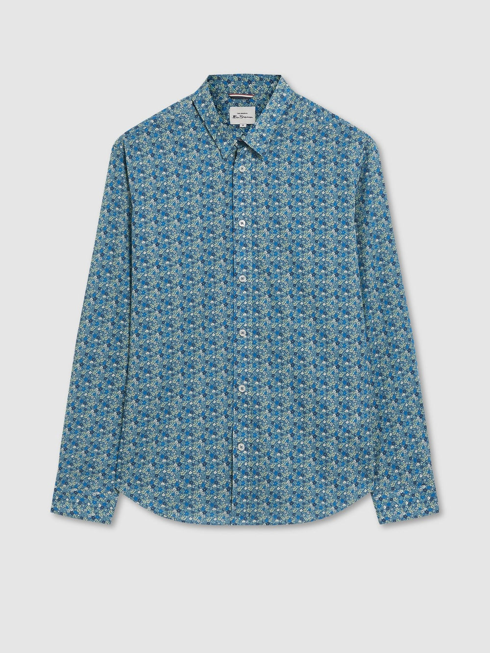 Blue Grey Ben Sherman Floral Print Long-Sleeve Shirts | 247630-UKB