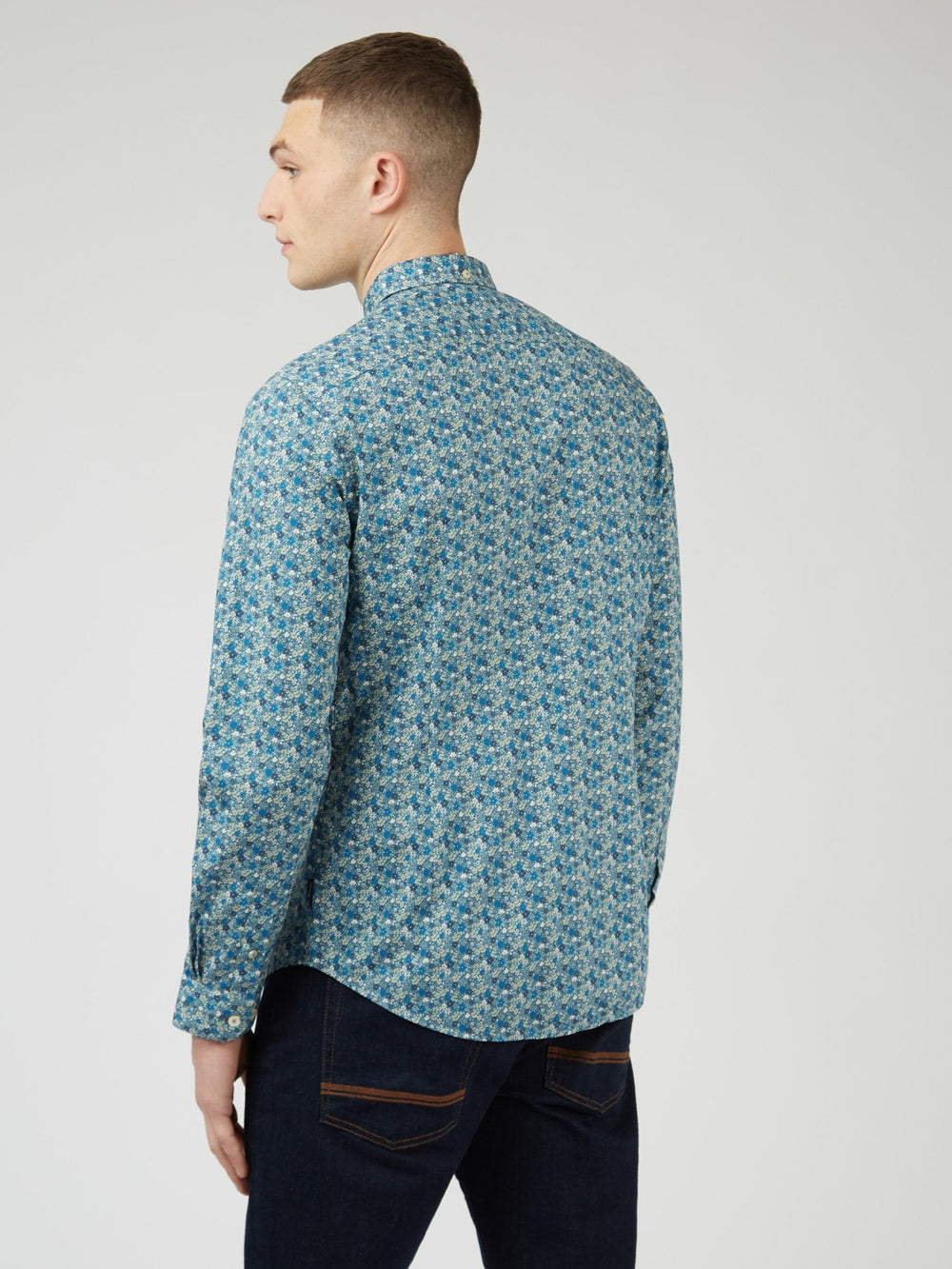 Blue Grey Ben Sherman Floral Print Long-Sleeve Shirts | 247630-UKB