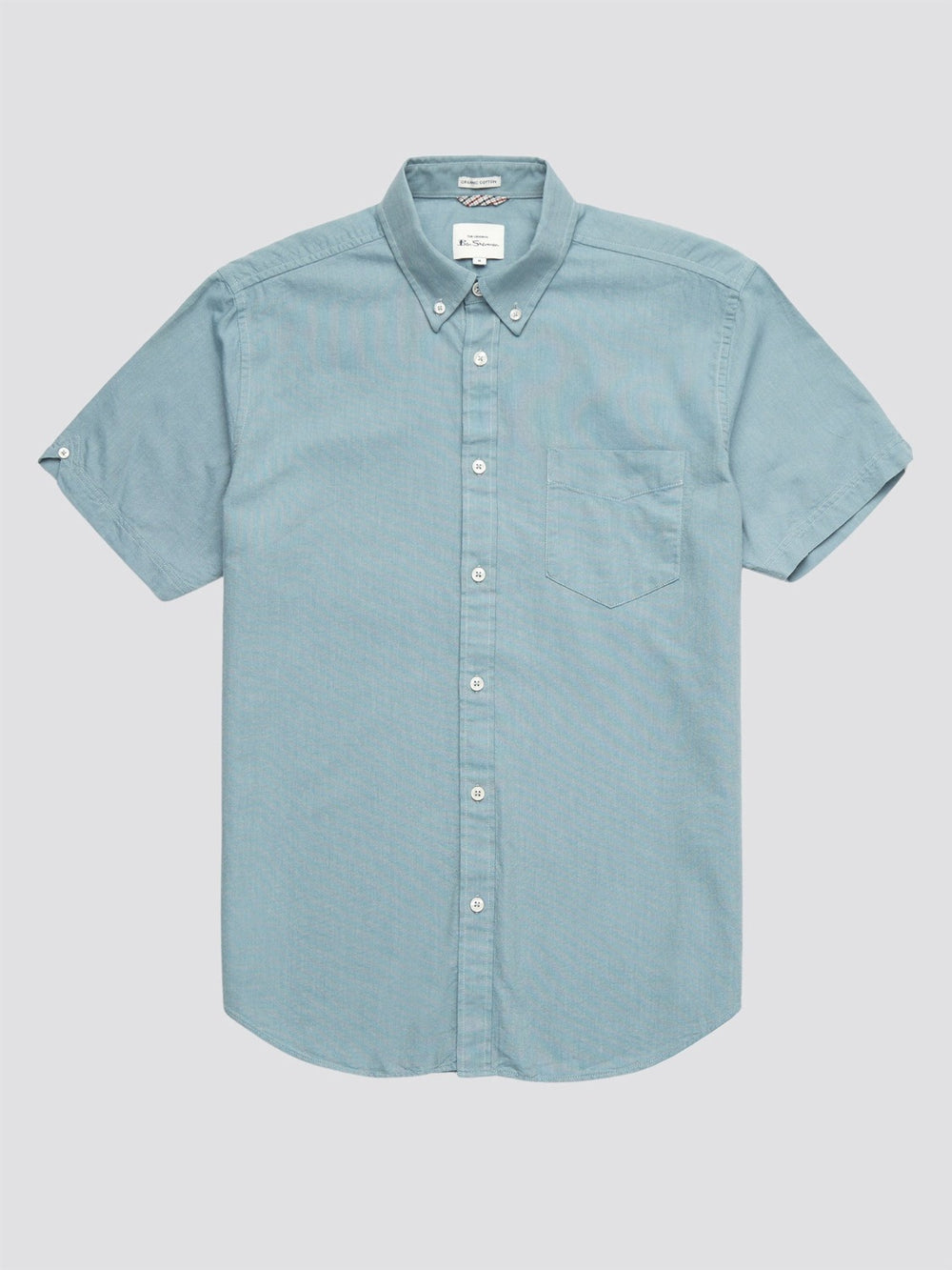 Blue Grey Ben Sherman Signature Organic Short-Sleeve Oxford Shadow Shirts | 043215-LVE