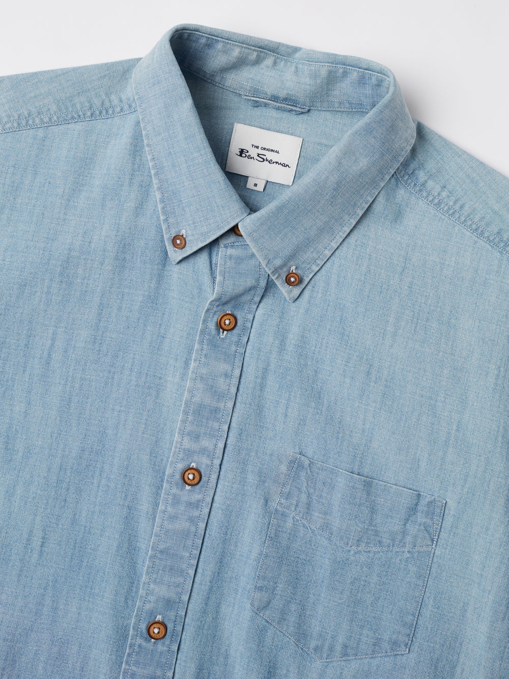 Blue / Navy Ben Sherman Long-Sleeve Chambray Shirts | 052184-TOC