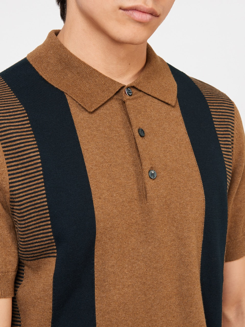 Brown Ben Sherman Intarsia Stripe Polo Neck Sweaters | 930276-DJP