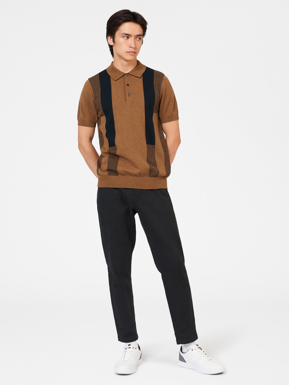 Brown Ben Sherman Intarsia Stripe Polo Neck Sweaters | 930276-DJP