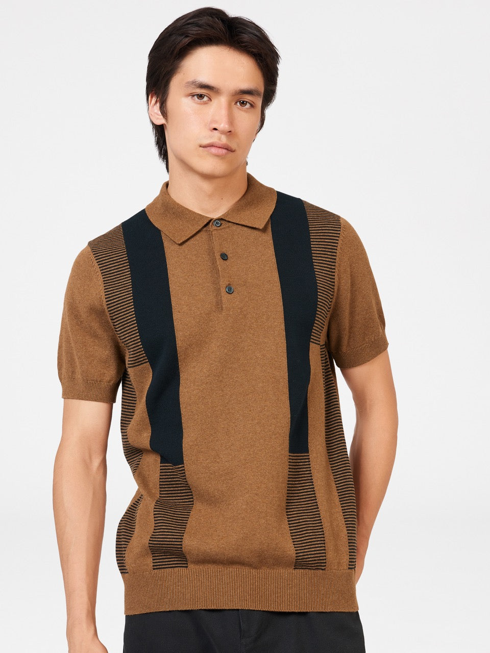 Brown Ben Sherman Intarsia Stripe Polo Neck Sweaters | 930276-DJP