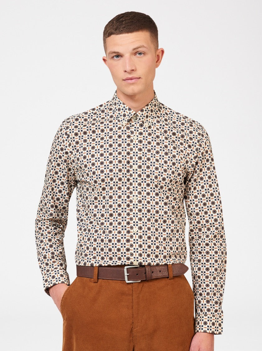 Brown Ben Sherman Retro Foulard Print Slim Fit Shirts | 849623-SYW