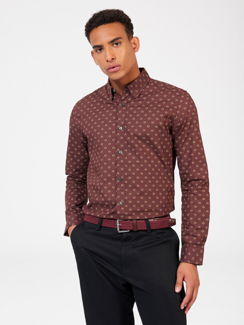 Brown Ben Sherman Signature Geo Shirts | 586217-TQH