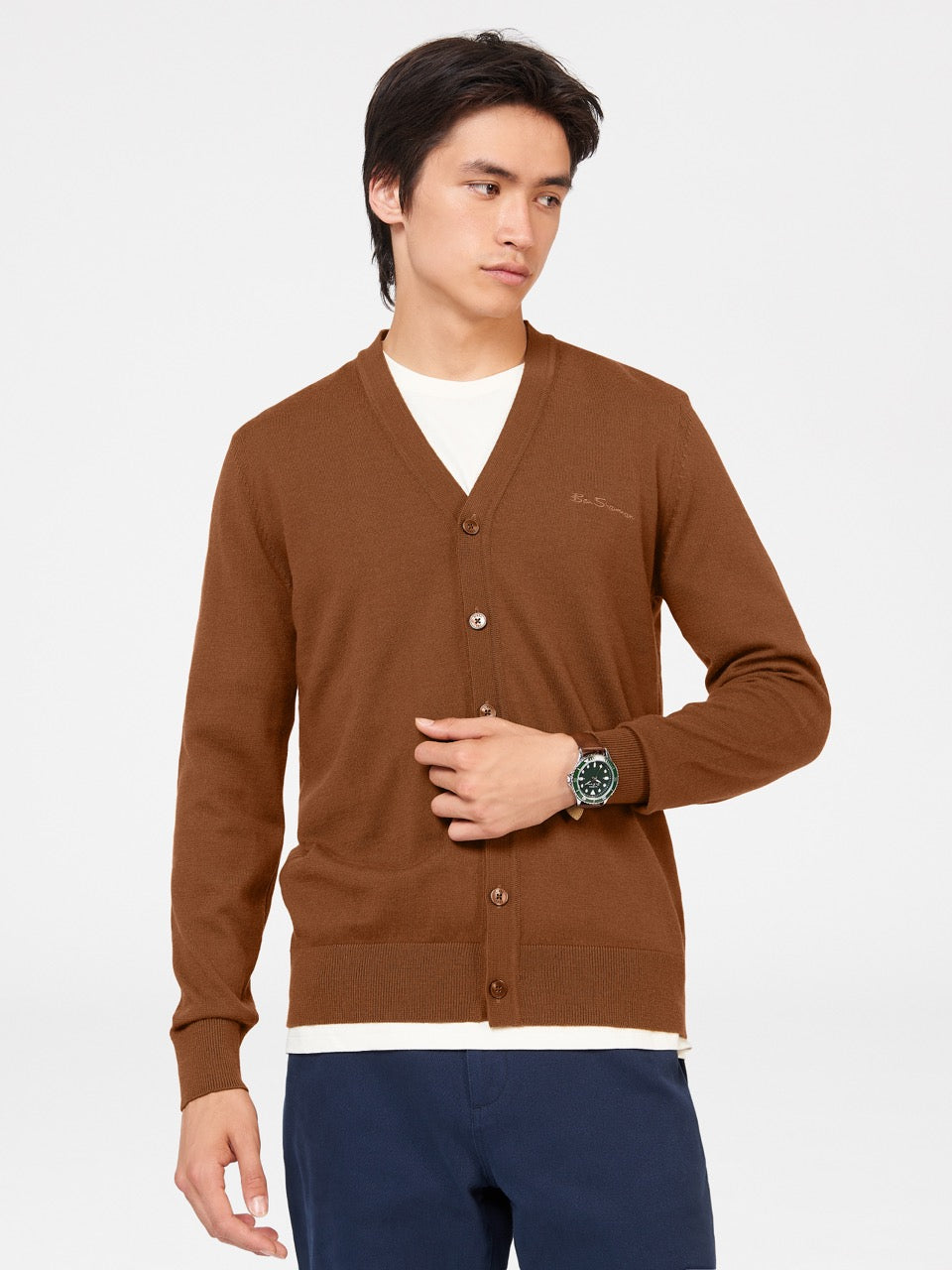 Brown Ben Sherman Signature Merino Cardigan Knitwear | 103982-FSH