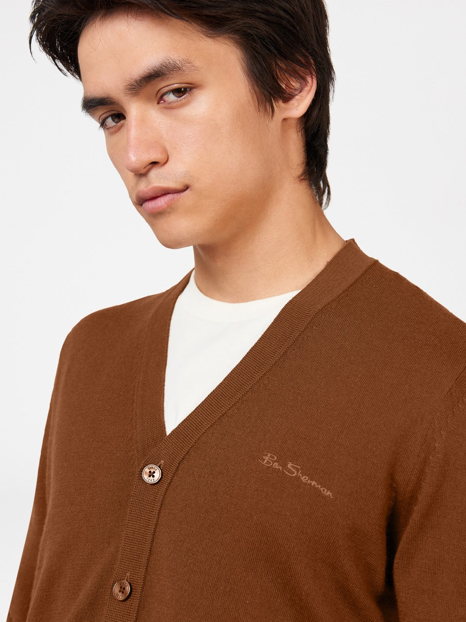 Brown Ben Sherman Signature Merino Cardigan Knitwear | 103982-FSH