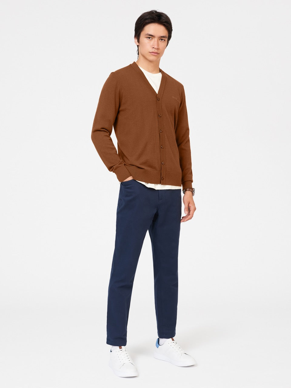 Brown Ben Sherman Signature Merino Cardigan Knitwear | 103982-FSH