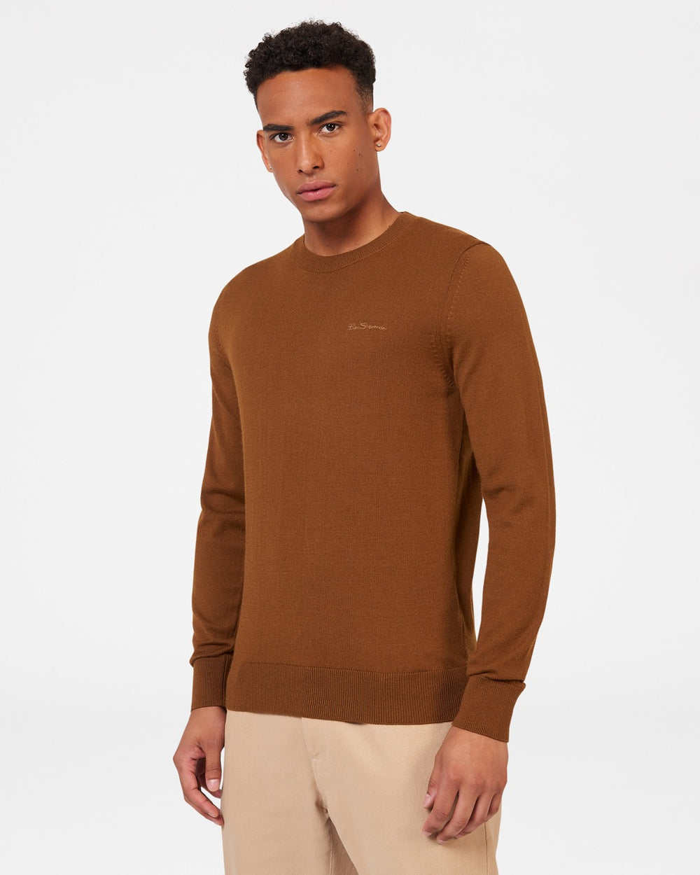 Brown Ben Sherman Signature Merino Crewneck Knitwear | 154078-BUE