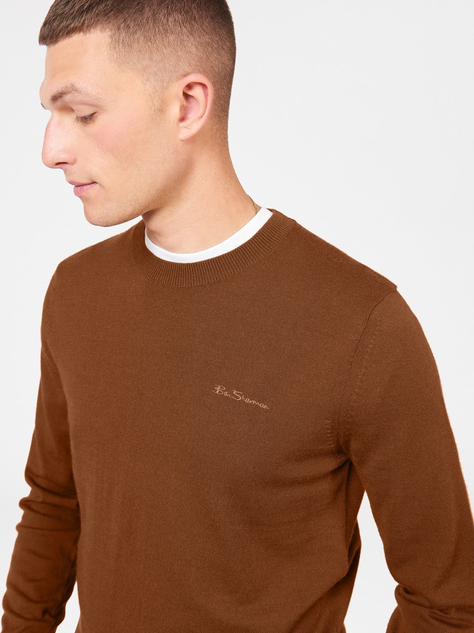 Brown Ben Sherman Signature Merino Crewneck Knitwear | 154078-BUE