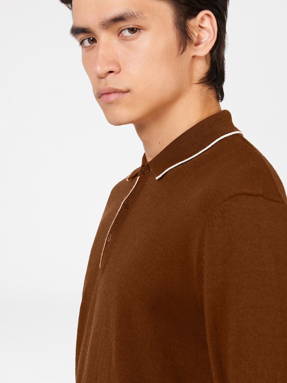 Brown Ben Sherman Tipped Merino Polo Neck Sweaters | 750389-BMF