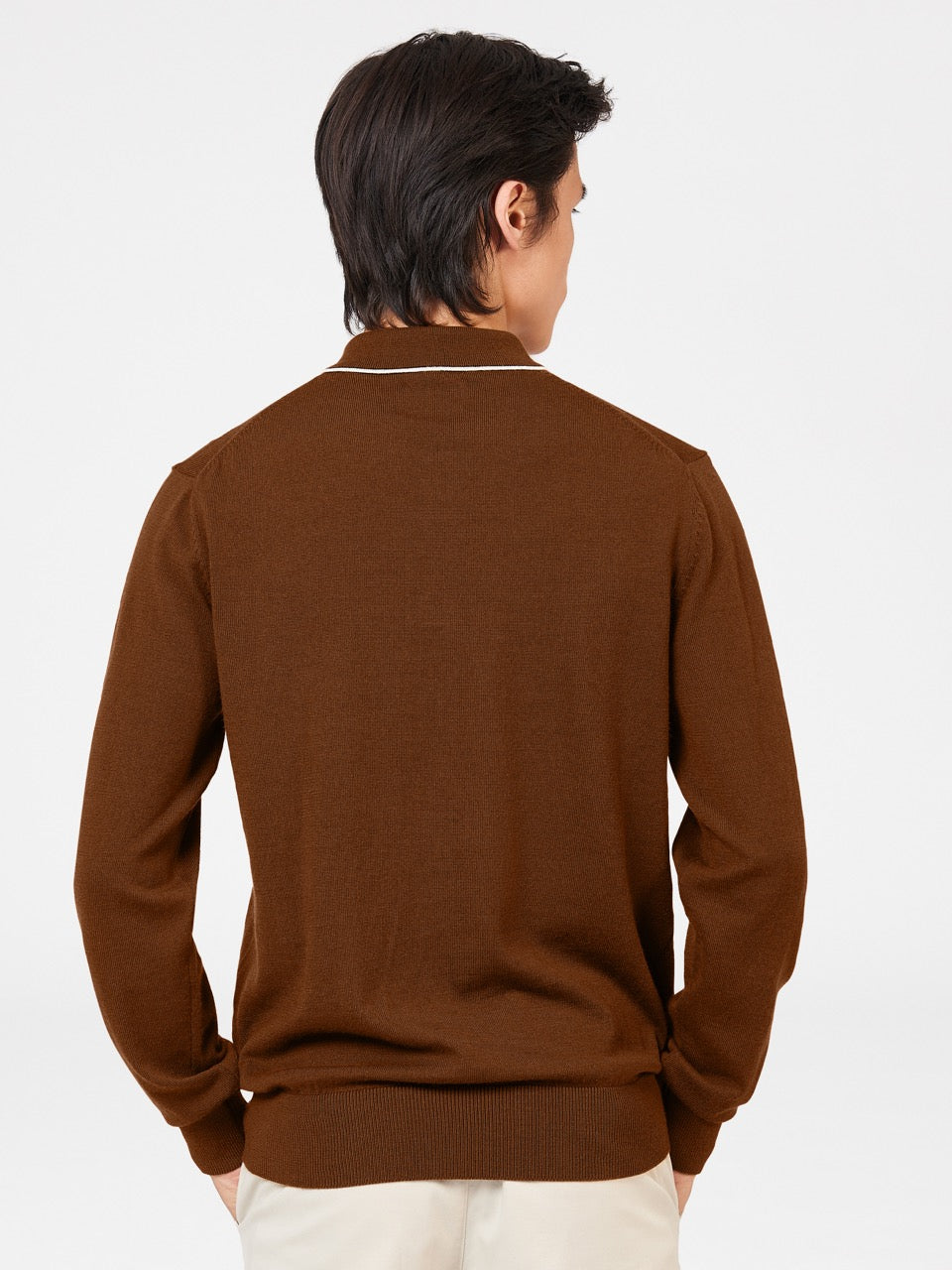 Brown Ben Sherman Tipped Merino Polo Neck Sweaters | 750389-BMF