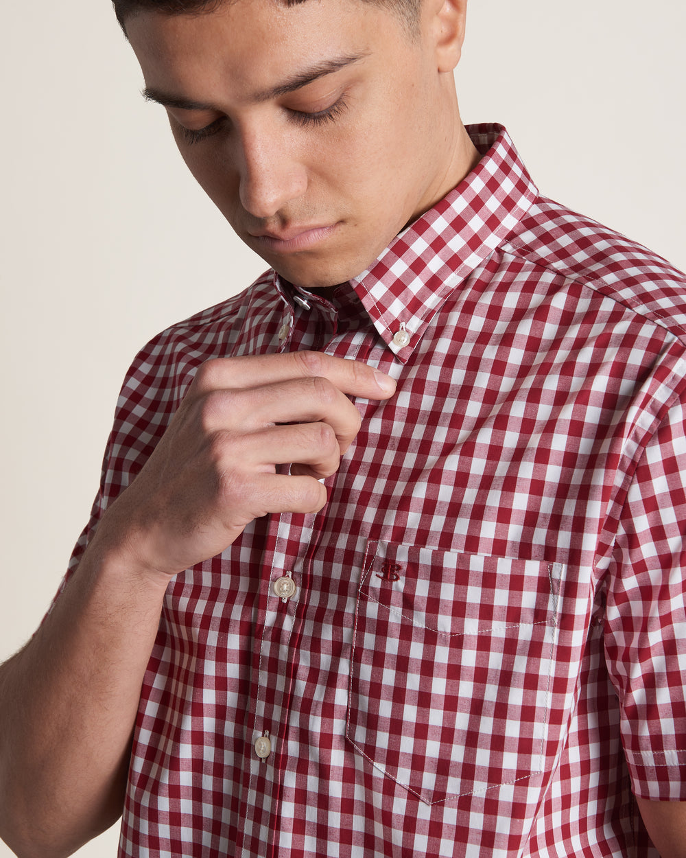 Burgundy Ben Sherman Short Sleeve House Poplin Gingham Shirts | 281473-TOZ