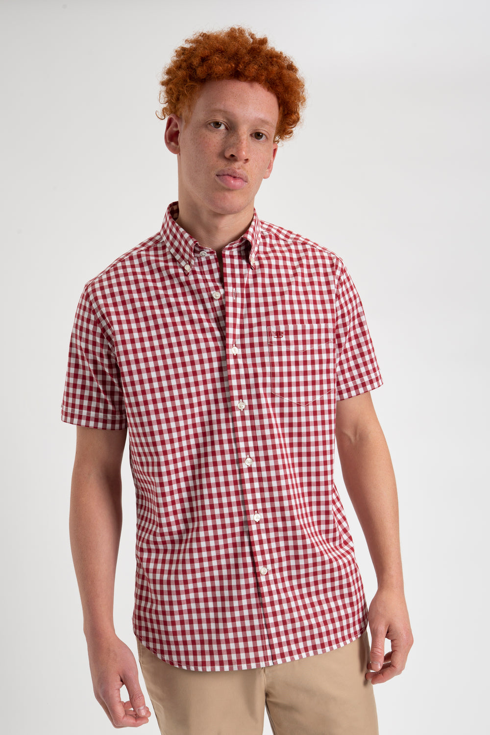 Burgundy Ben Sherman Short Sleeve House Poplin Gingham Shirts | 281473-TOZ