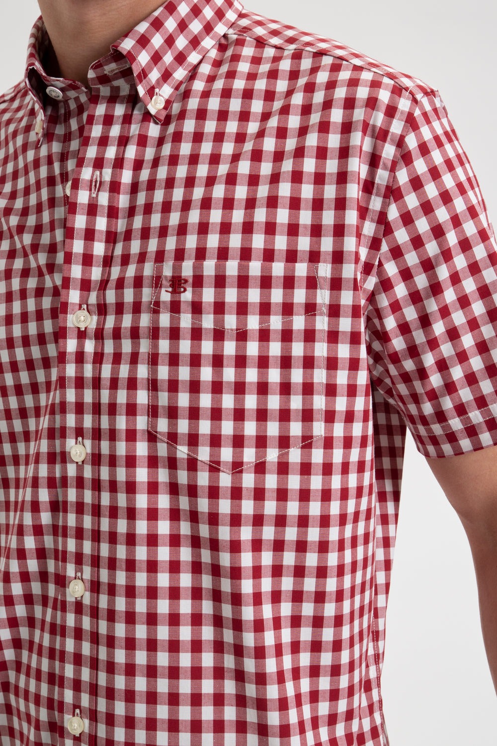 Burgundy Ben Sherman Short Sleeve House Poplin Gingham Shirts | 281473-TOZ