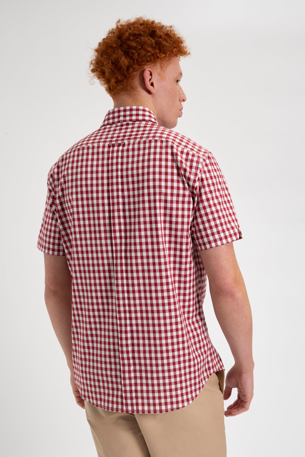 Burgundy Ben Sherman Short Sleeve House Poplin Gingham Shirts | 281473-TOZ