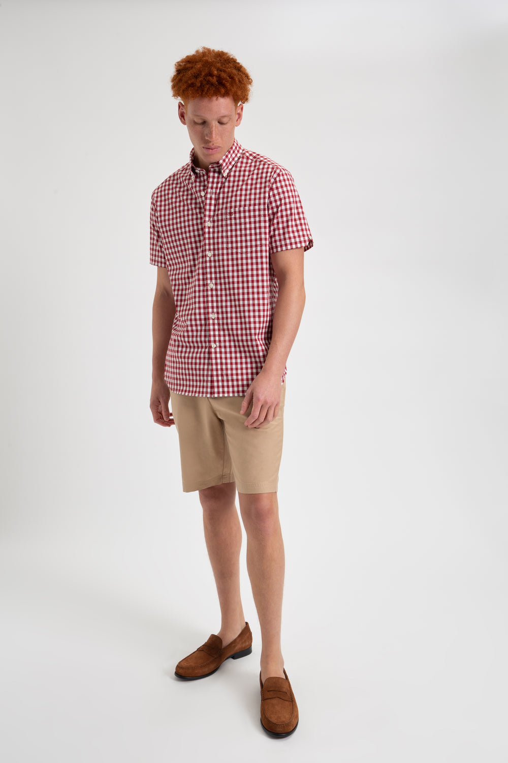 Burgundy Ben Sherman Short Sleeve House Poplin Gingham Shirts | 281473-TOZ