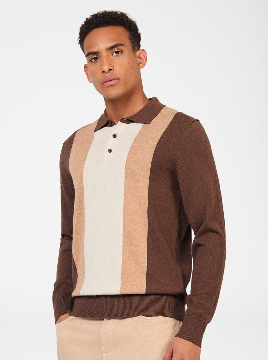 Chocolate Ben Sherman Block Stripe Merino Polo Neck Sweaters | 726481-AQH