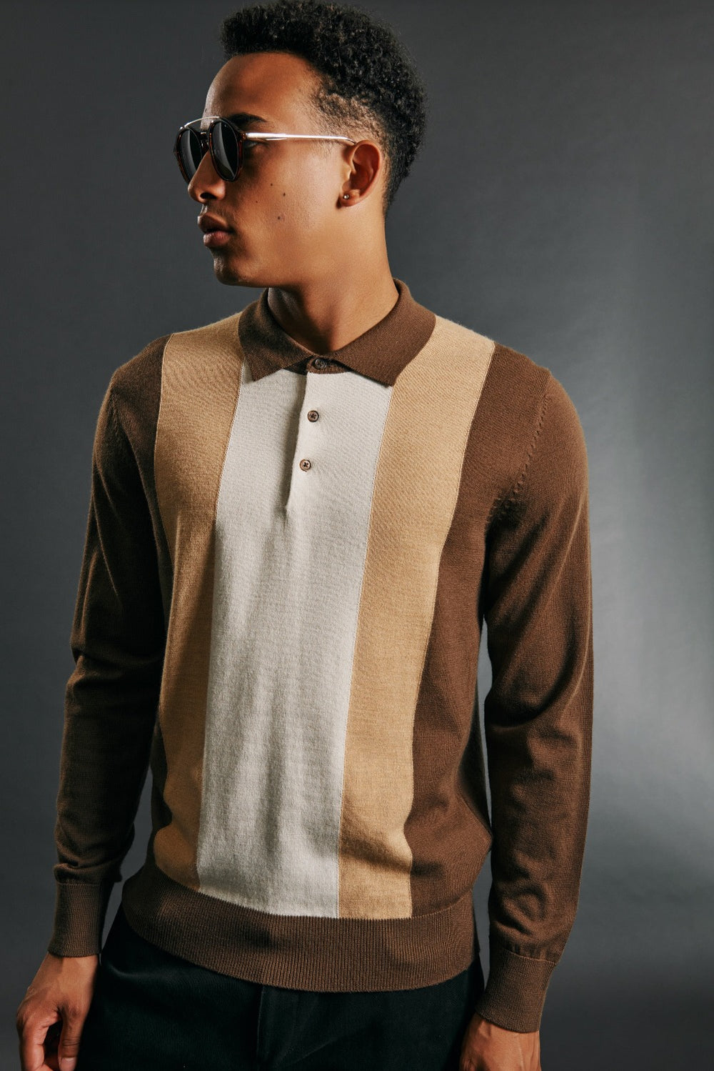 Chocolate Ben Sherman Block Stripe Merino Polo Neck Sweaters | 726481-AQH