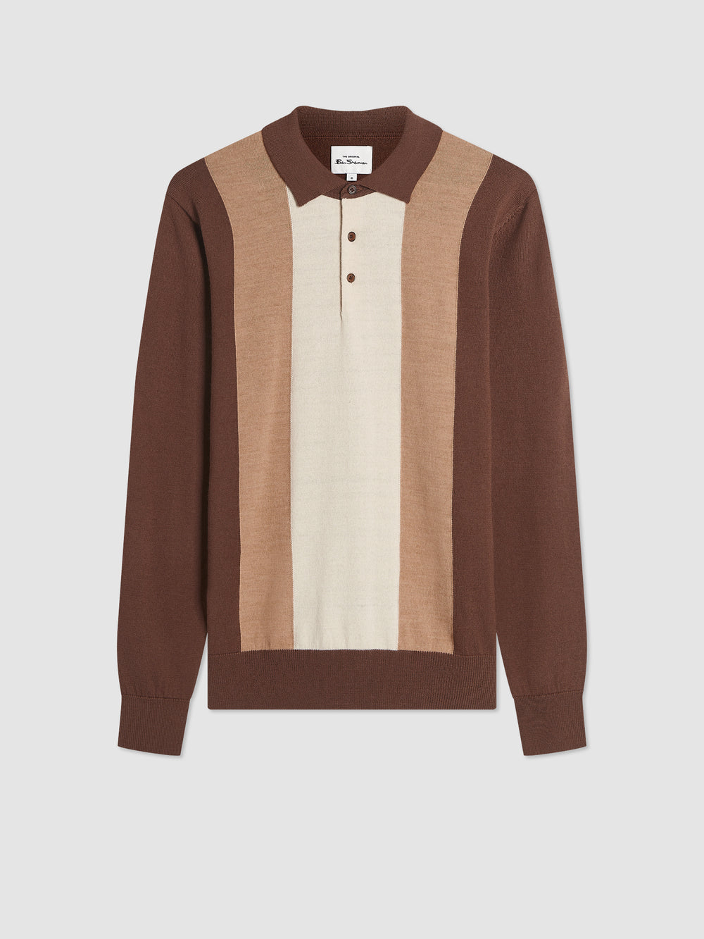 Chocolate Ben Sherman Block Stripe Merino Polo Neck Sweaters | 726481-AQH