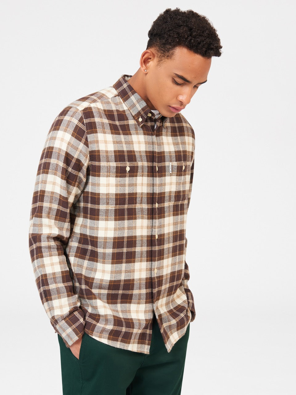 Chocolate Ben Sherman Brushed Plain Check Shirts | 492018-FZY