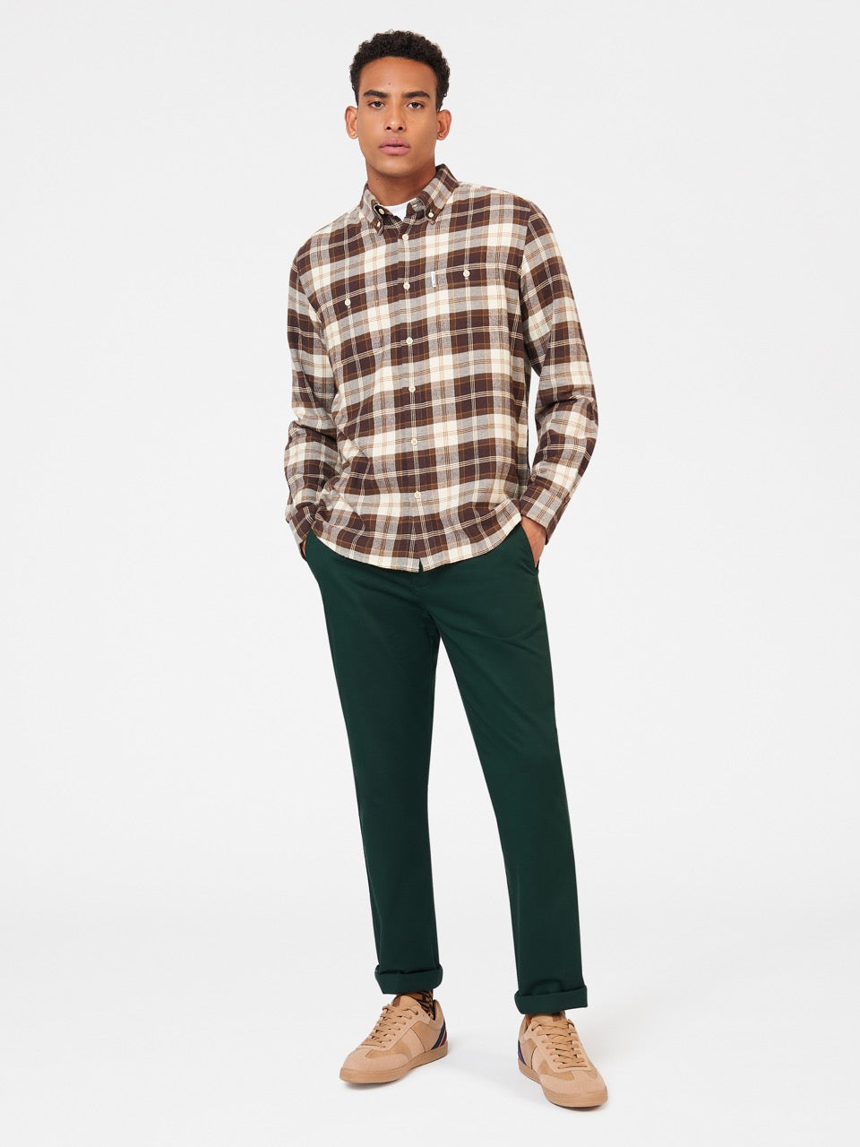 Chocolate Ben Sherman Brushed Plain Check Shirts | 492018-FZY