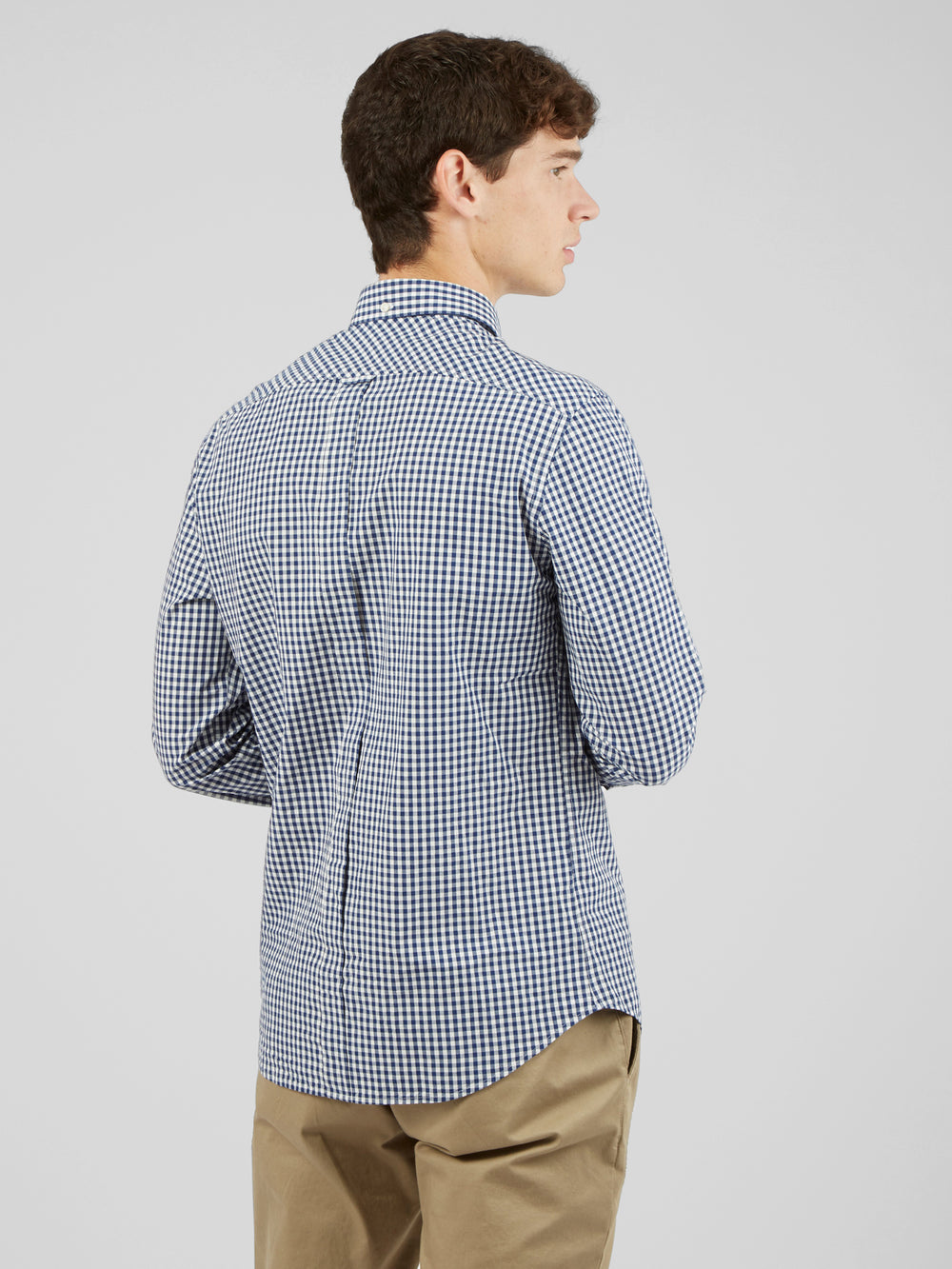 Dark Blue Ben Sherman Signature Long-Sleeve Gingham Shirts | 840321-ATG