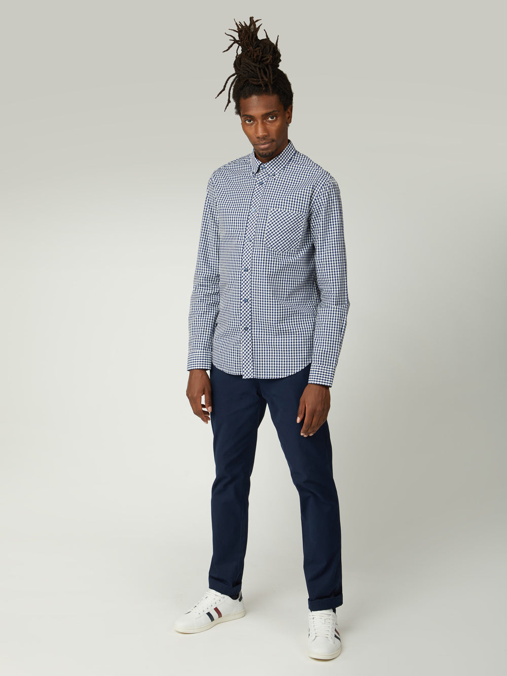 Dark Blue Ben Sherman Signature Long-Sleeve Gingham Shirts | 840321-ATG