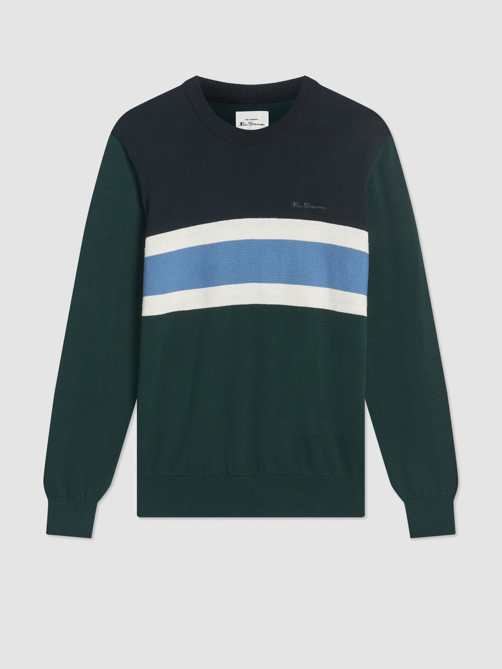 Dark Green Ben Sherman Chest Stripe Crewneck Knitwear | 982306-IET