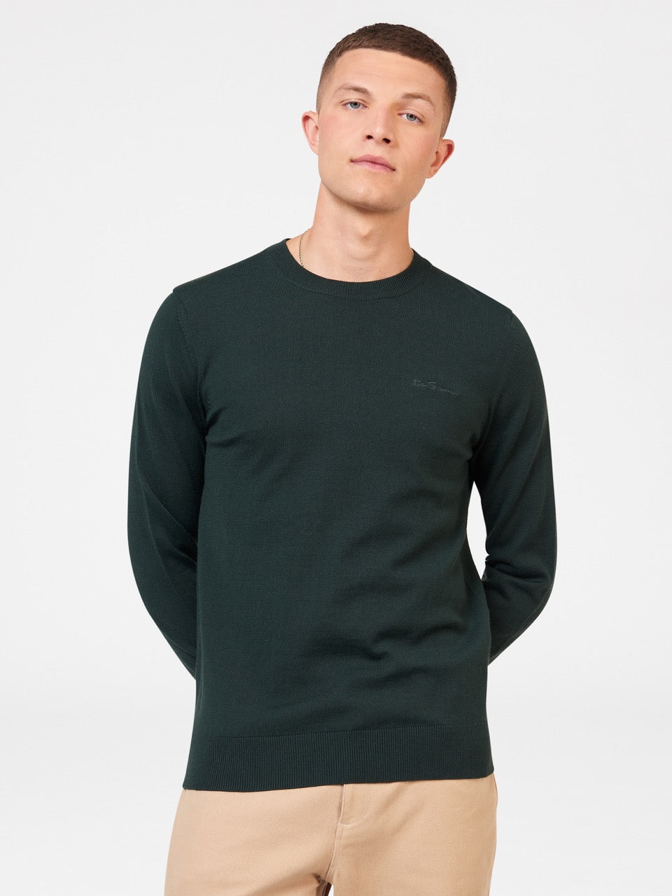 Dark Green Ben Sherman Signature Merino Crewneck Knitwear | 916352-SAV