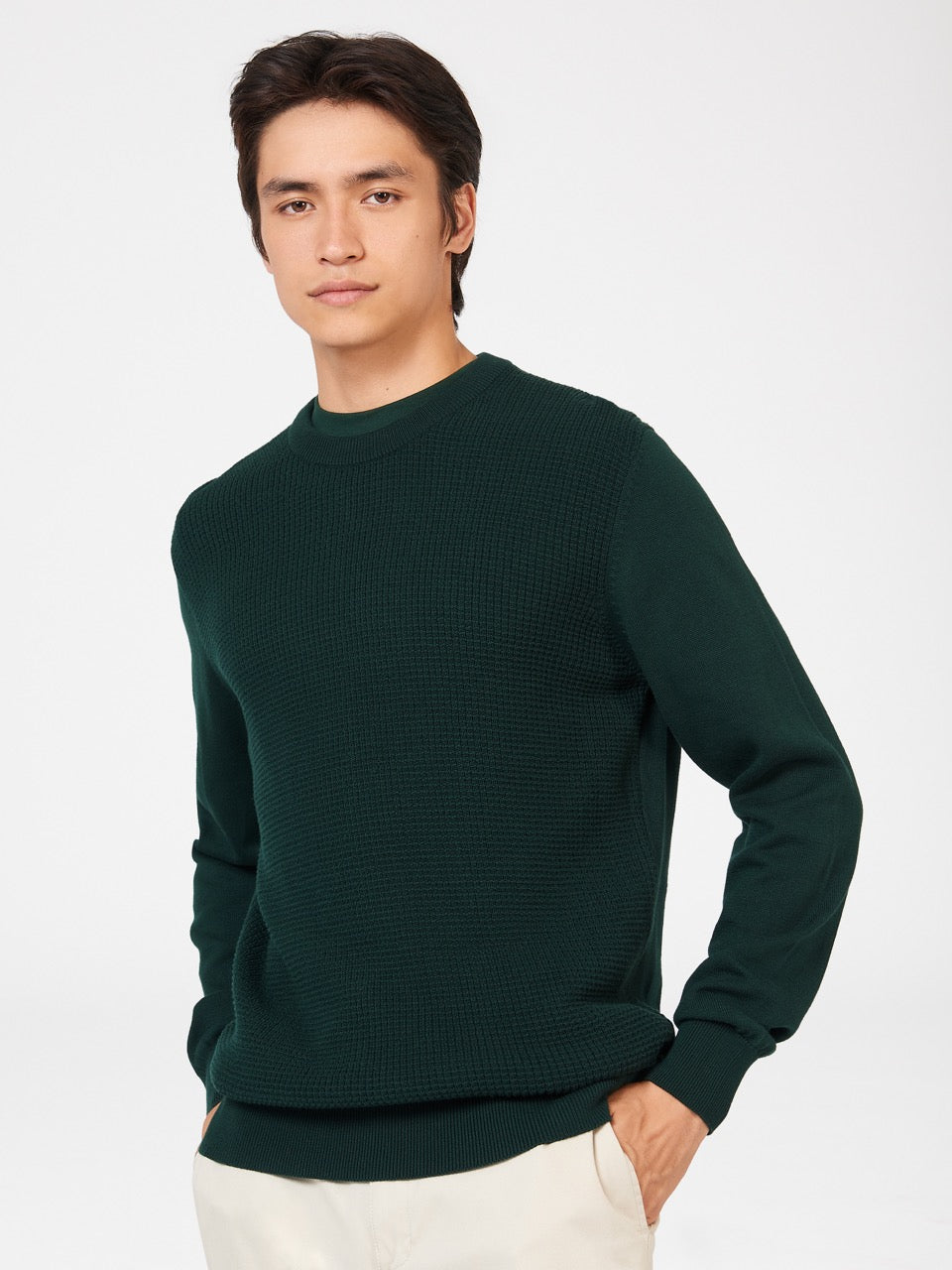 Dark Green Ben Sherman Textured Crewneck Knitwear | 173928-DMT