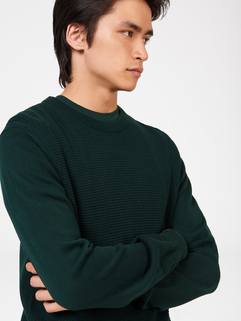 Dark Green Ben Sherman Textured Crewneck Knitwear | 173928-DMT